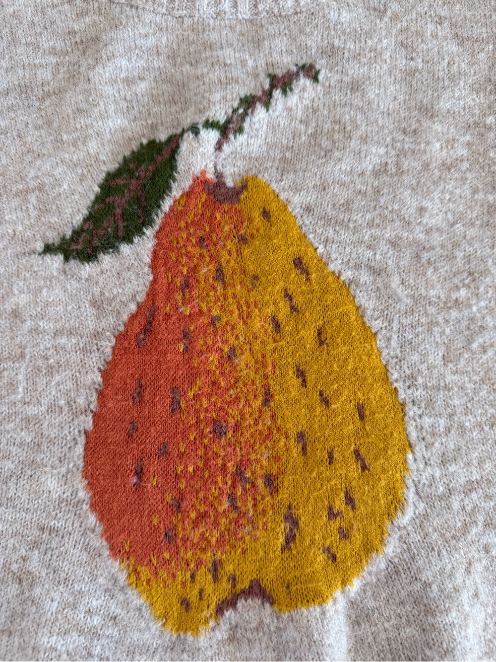 CIDER Pear Sweater Vest Alpaca Wool Blend Khaki Large Fruit Graphic - Picture 6 of 11